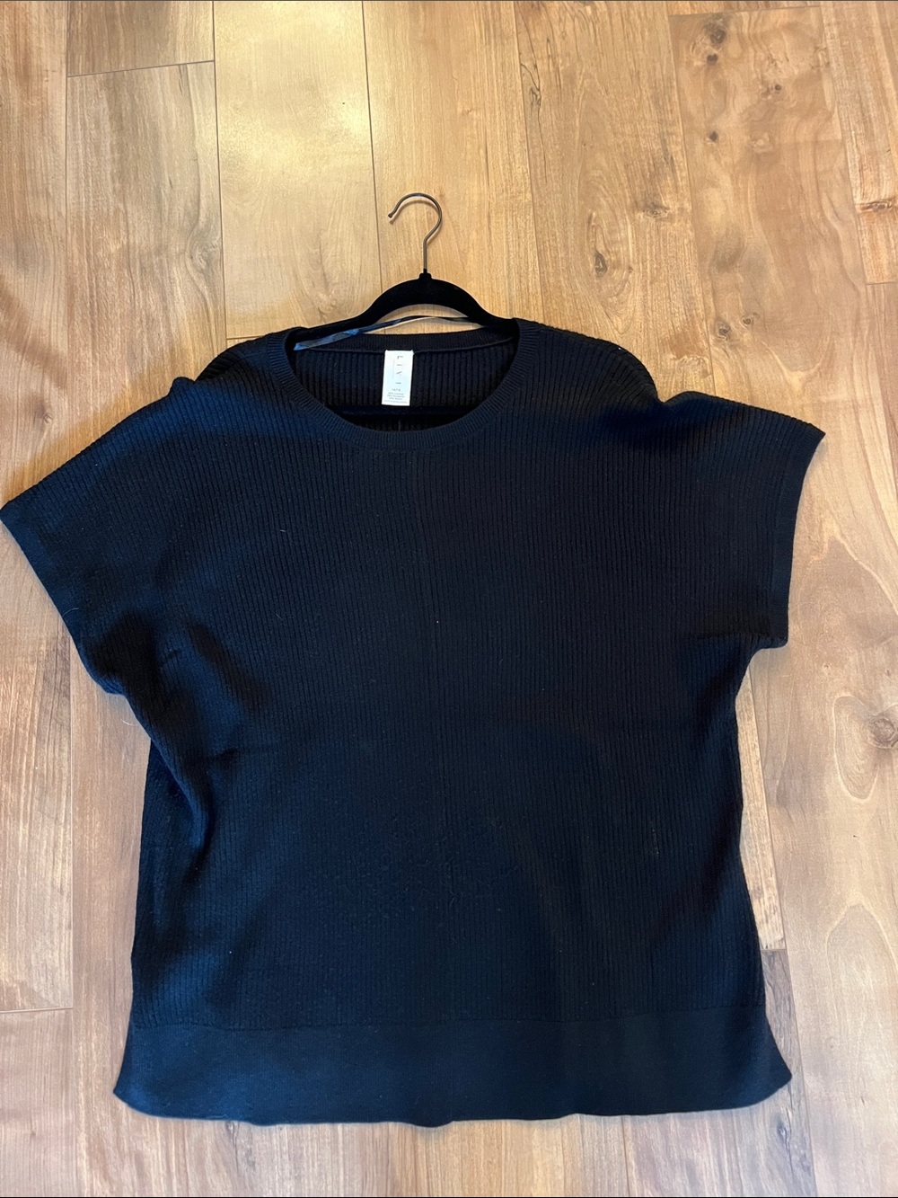 Lane Bryant Black Rib-Knit Short Sleeve Crew Sweater